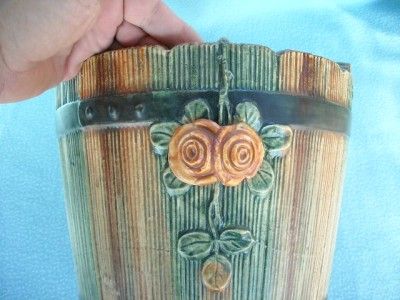 Weller Woodrose Planter Bucket Vase Large Art Pottery  