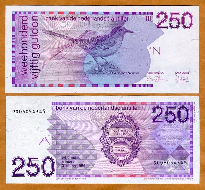 Netherlands Antilles, 250 Gulden, 1986 P 27 CV=$550 UNC  
