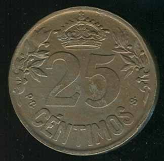 SPAIN ESPAÑA RARE WONDERFUL 25 CENTS 1925 COIN UNCIRCUL  