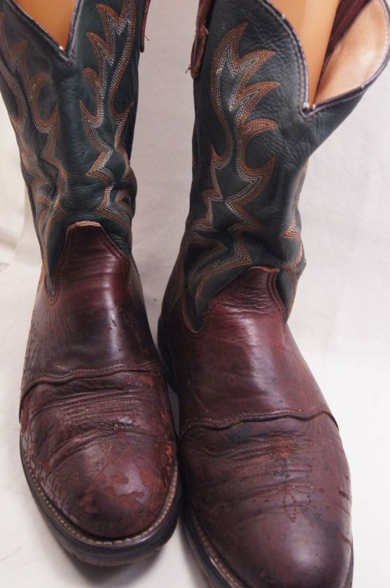 Double H HH Brown Green Leather 9 EE Mens Western Boots  