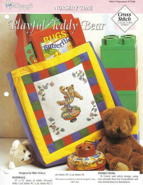 PLAYFUL TEDDY BEAR Baby Child Cross Stitch Pattern  