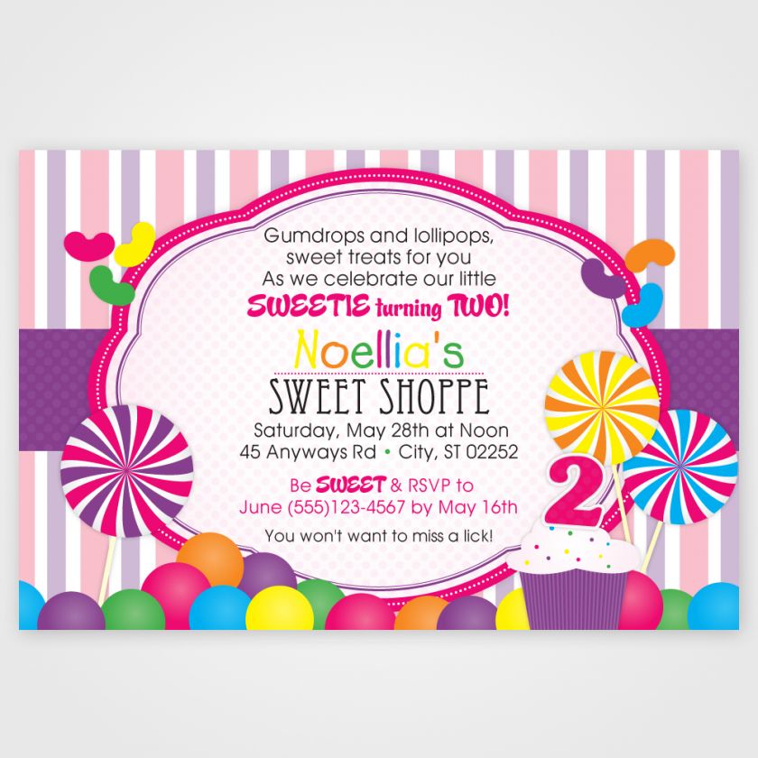 Sweet Shop Lollipop 1st 2nd 3rd Birthday Invitations   Printed or 