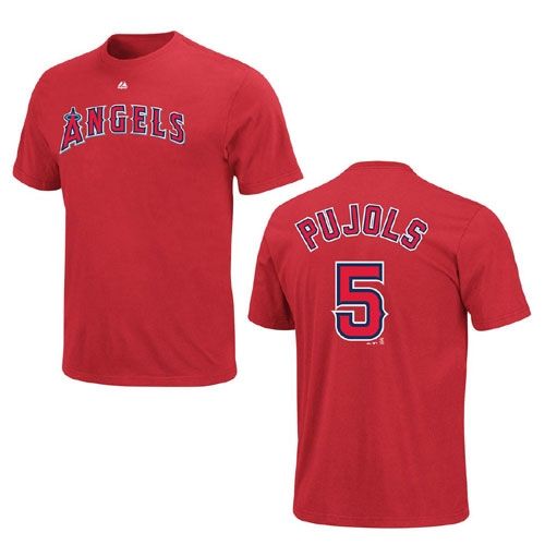 Majestic Los Angeles Angels #5 Albert Pujols Red Player Number T Shirt 