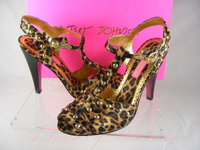 Betsey Johnson Neema Leopard Print Studded Heel Pump Sandal Shoes 