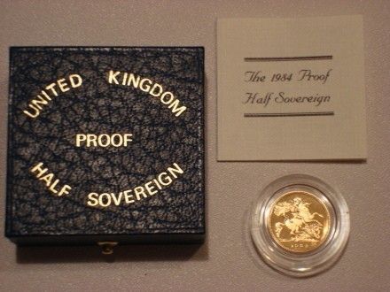 1984 GOLD PROOF SOLID 22K HALF SOVEREIGN COIN BOX & COA  