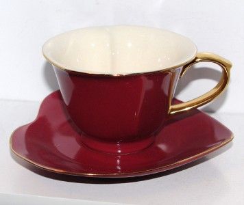 NEW Yedi RED & Gold Heart Shaped Porcelain Tea Coffee Cup MOTHERS DAY 