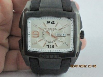   1216 Mens Oversized Silver Day Date 55mm Dial Black Leather Band Watch