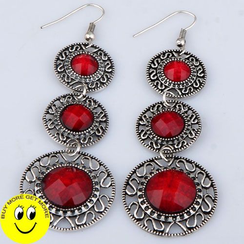 vintage enthnic tibetan silver 3 layer date red agate bead dangle 